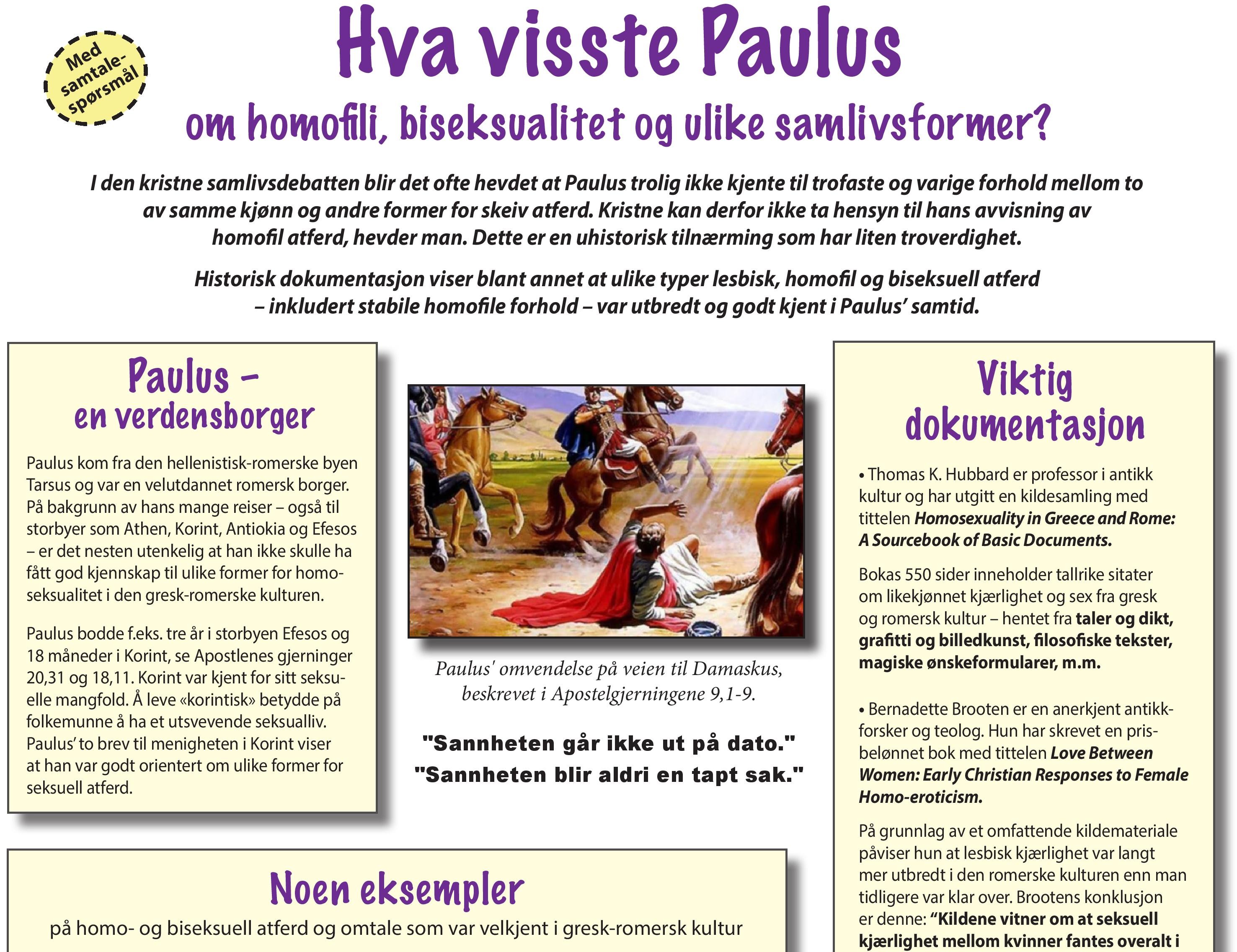 8. juni: Hva visste Paulus om homofili, biseksualitet og ulike samlivsformer?